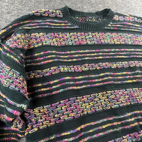 Retro Multi-Color Striped Knit Cotton Sweater Oversized M / L - Picture 3 of 6